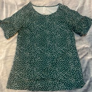 Ladies Tickled Teal Green Polka Dot Ruffle Sleeve Blouse